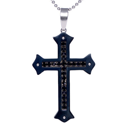 Men's Two-Tone Stainless Steel CZ Cross Pendant