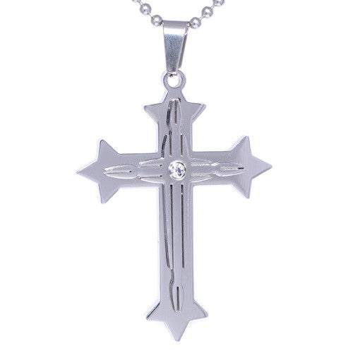 Stainless Steel Center CZ Cross Pendant