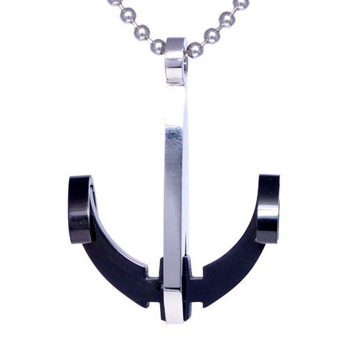 Men's Two-Tone Stainless Steel Anchor CZ Pendant