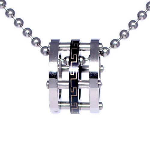 Greek Pattern Stainless Steel Ring Pendant