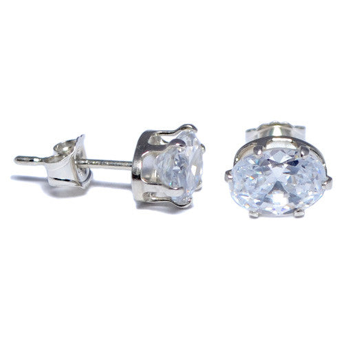 Sterling Silver Oval Clear CZ Stud Earrings