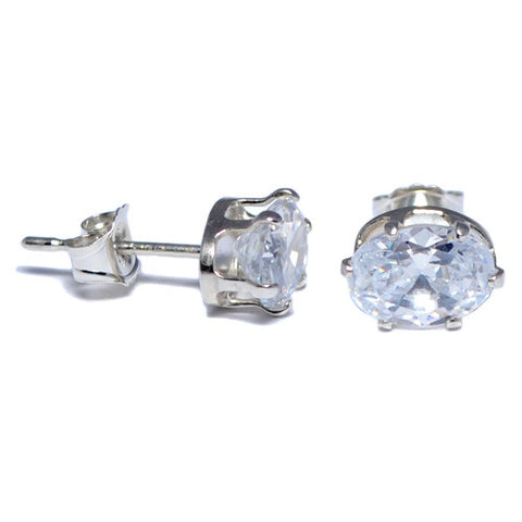 Sterling Silver Oval Clear CZ Stud Earrings
