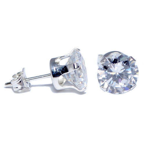 Sterling Silver Round Clear CZ Stud Earrings