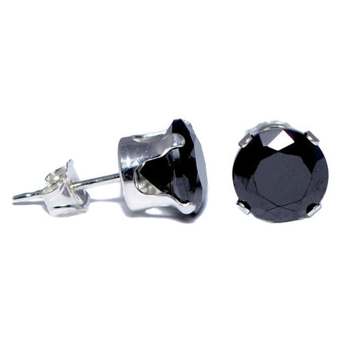 Sterling Silver Round Black CZ Stud Earrings