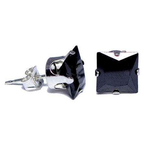Sterling Silver Black CZ Square Stud Earrings