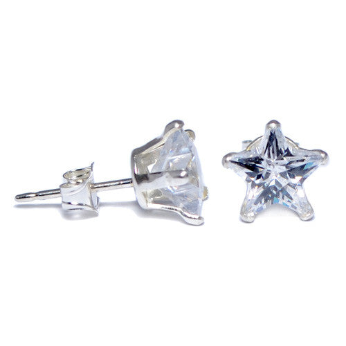 Sterling Silver Clear Star CZ Stud Earrings