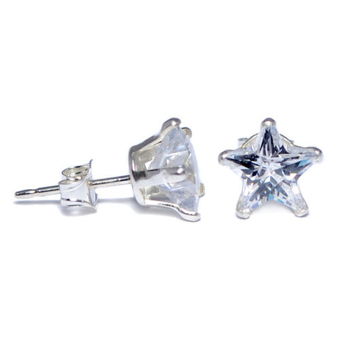 Sterling Silver Clear Star CZ Stud Earrings