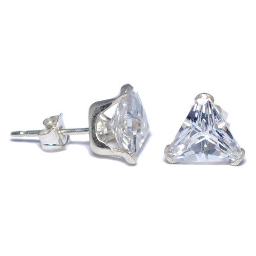 Sterling Silver Clear Triangle CZ Stud Earrings